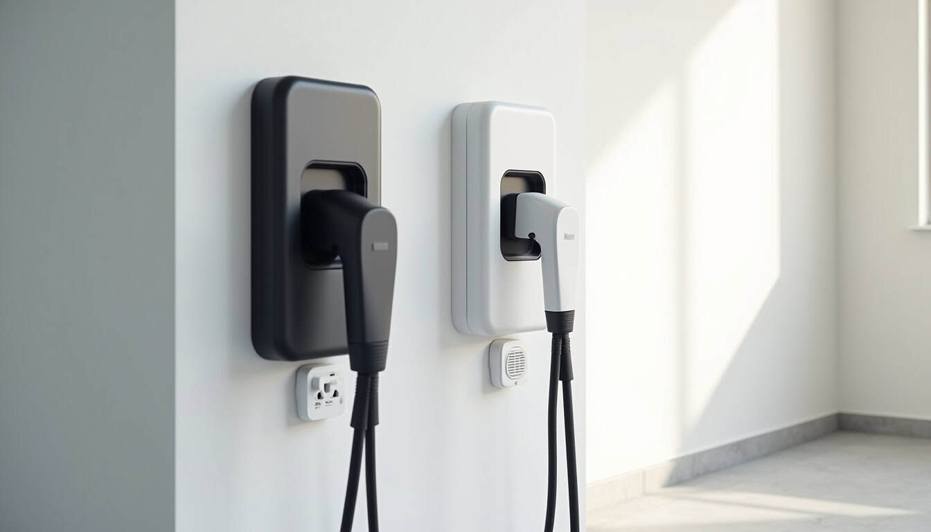 Différents modèles de bornes de recharge murales et prises renforcées