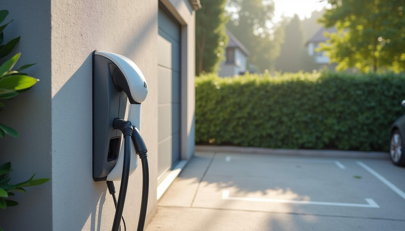 Différents modèles de bornes de recharge murales installées à proximité d'une place de stationnement à Les Bois d'Anjou