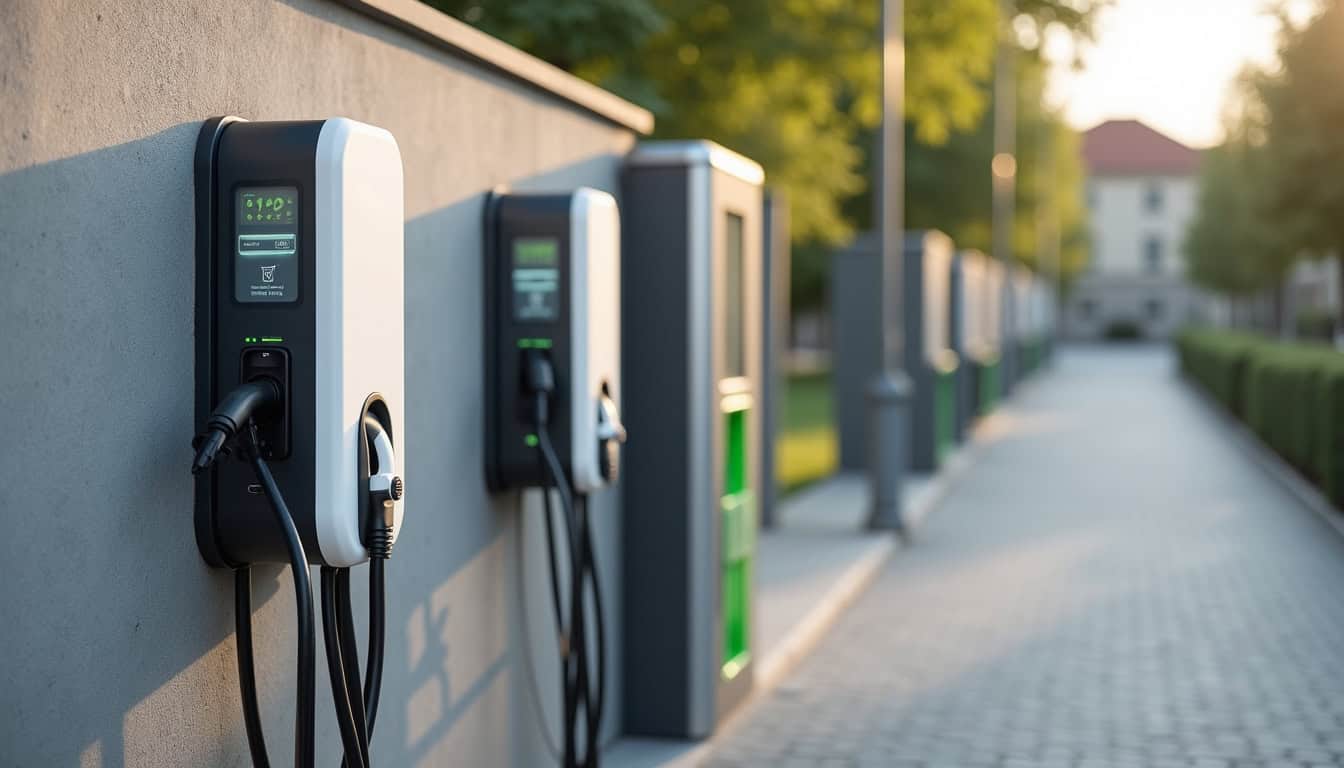 Différents modèles de bornes de recharge pour véhicules électriques installées à Étain