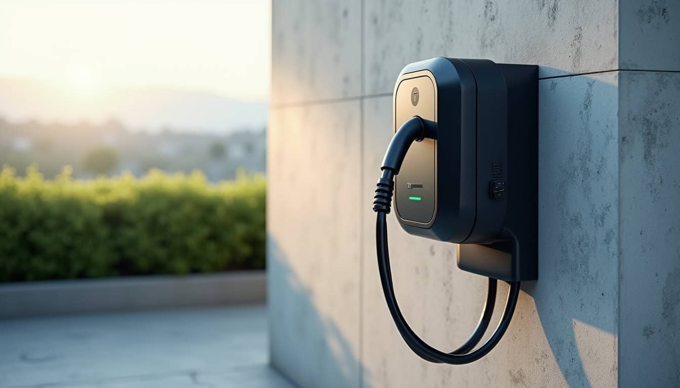 Différents modèles de bornes de recharge pour véhicules électriques installées en extérieur
