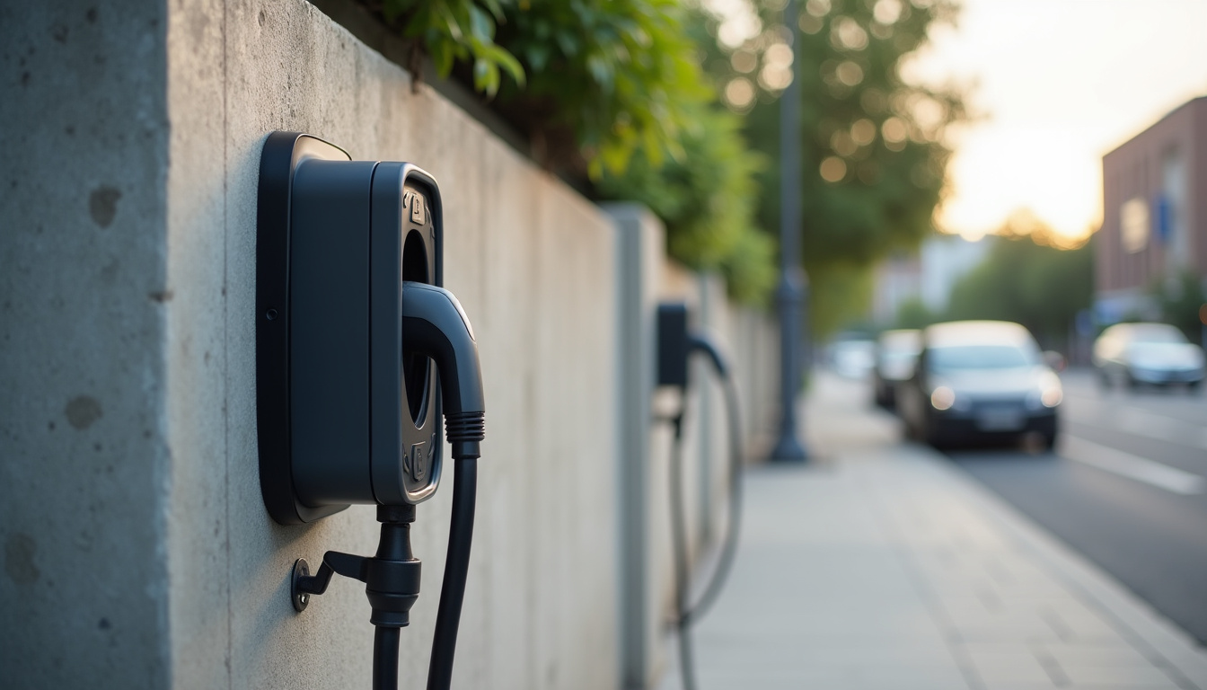 Différents modèles de bornes de recharge pour véhicules électriques installées en extérieur