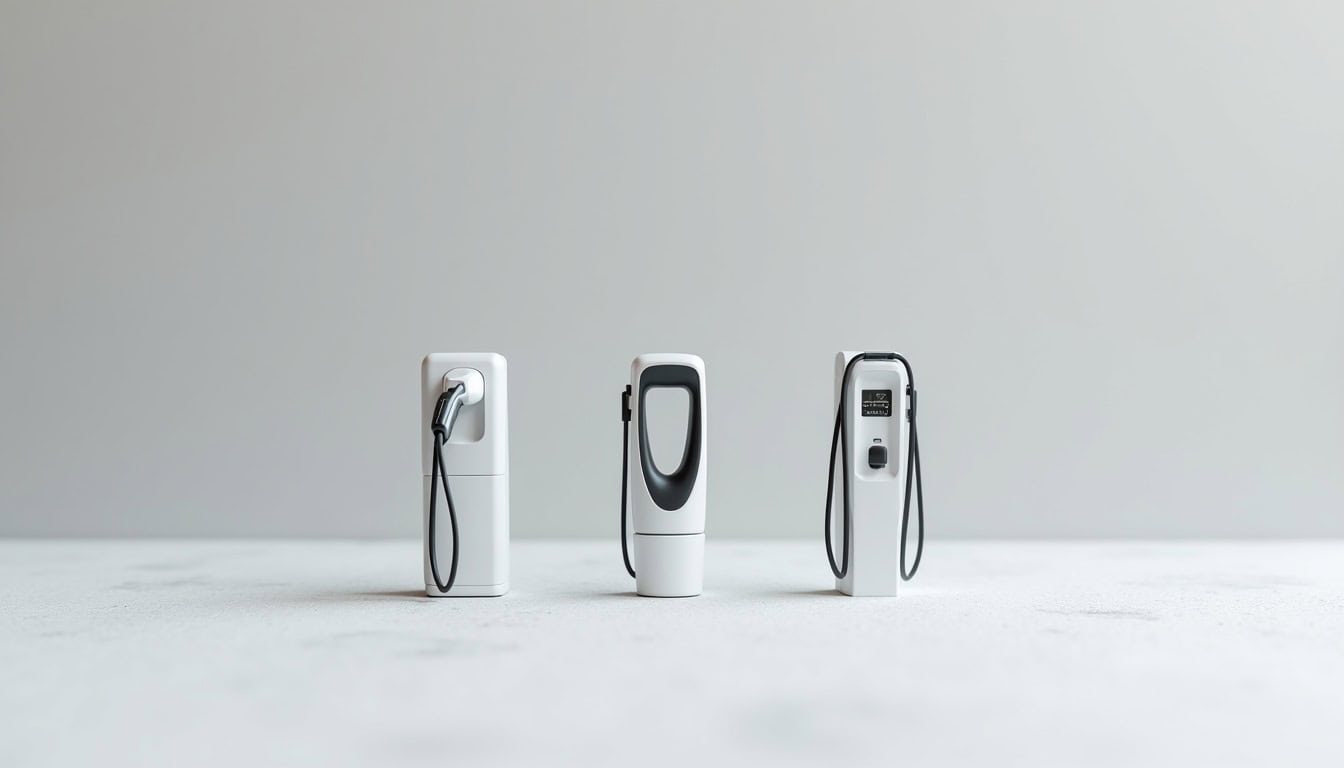 Différents modèles de bornes de recharge pour véhicules électriques installés à Castelnau-de-Médoc
