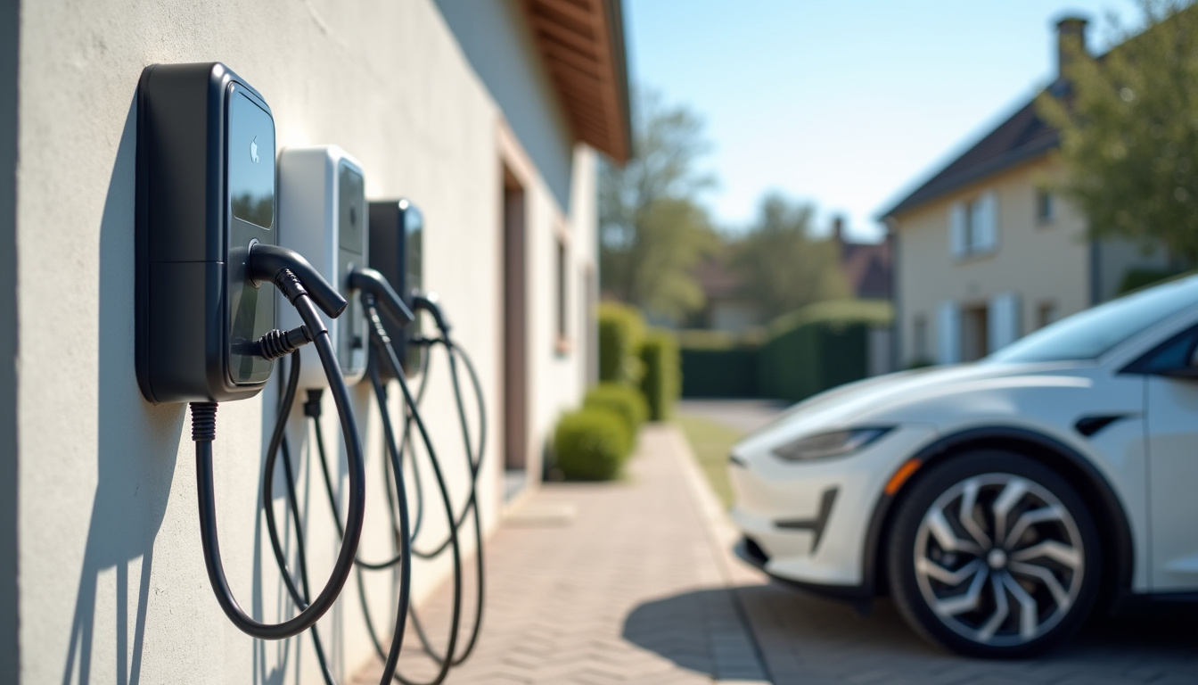 Différents modèles de bornes de recharge pour véhicules électriques installés à Évry-Grégy-sur-Yerre