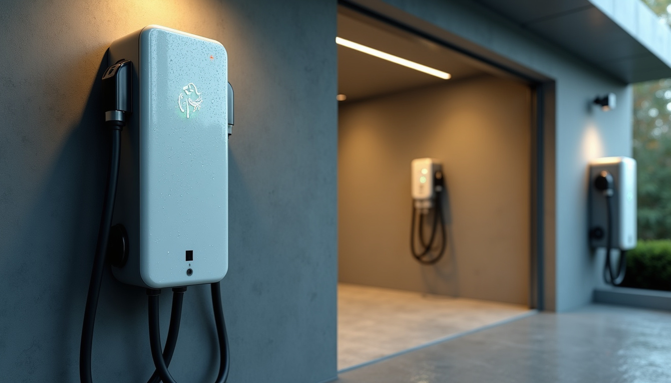 Différents modèles de bornes de recharge pour véhicules électriques posées en extérieur et en garage