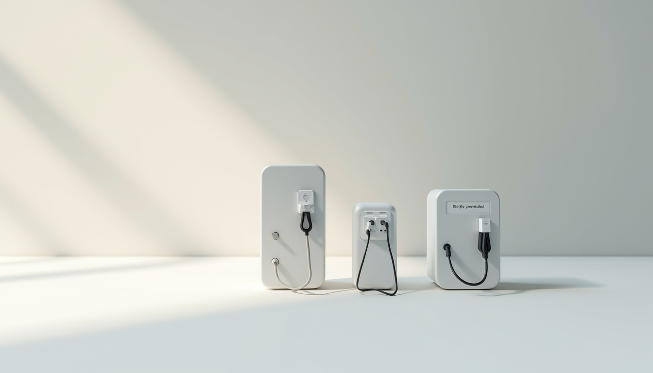Différents modèles de bornes électriques installées à Lons-le-Saunier: wallbox 7,4 kW, borne triphasée 22 kW, prise Green'up