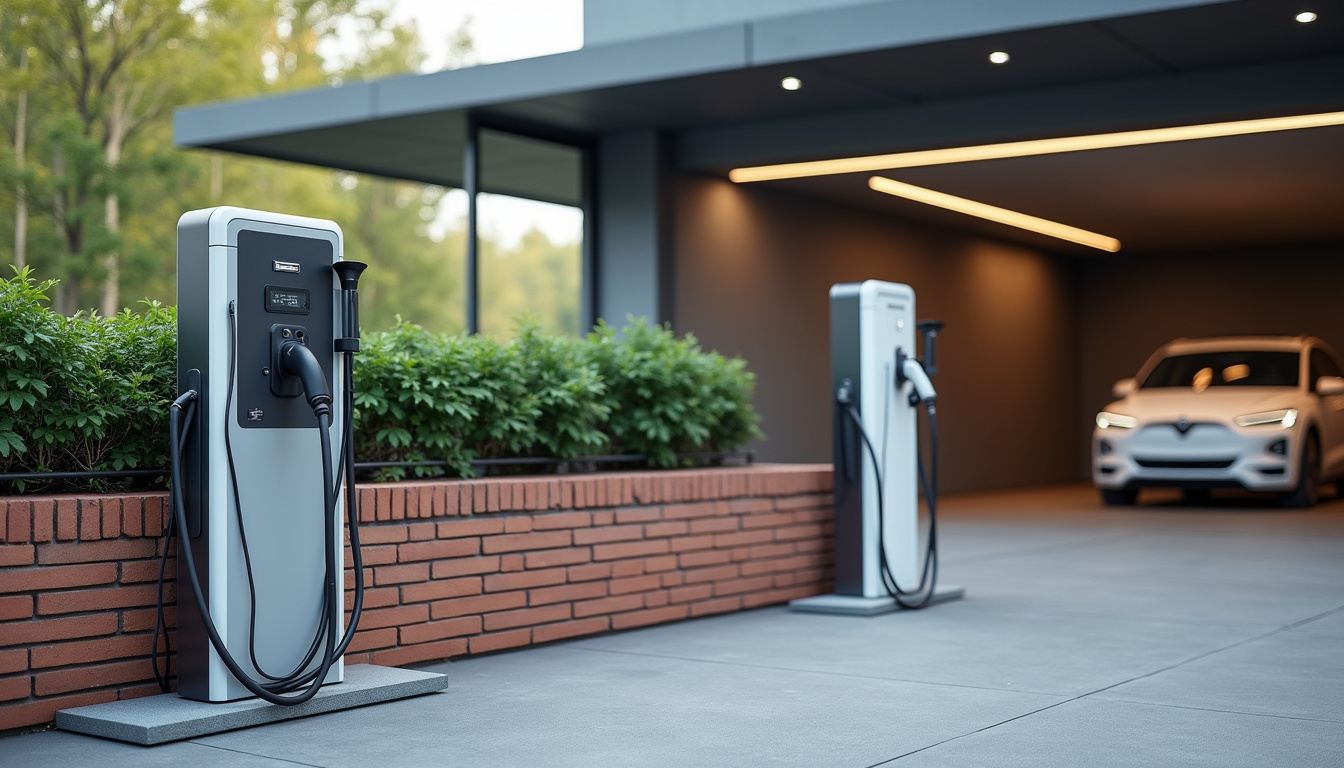 Différents modèles de bornes électriques installées en extérieur et en intérieur