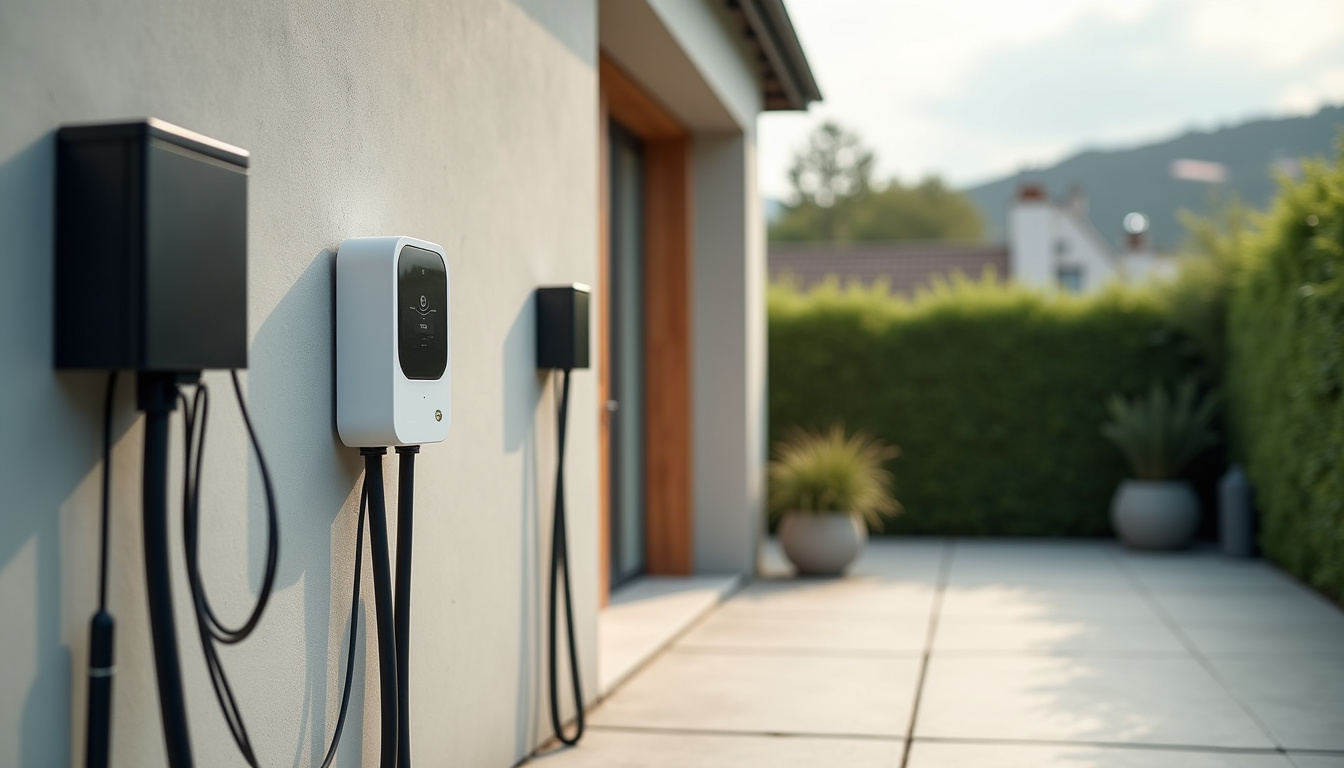 Différents modèles de bornes électriques pour usage domestique installées en extérieur