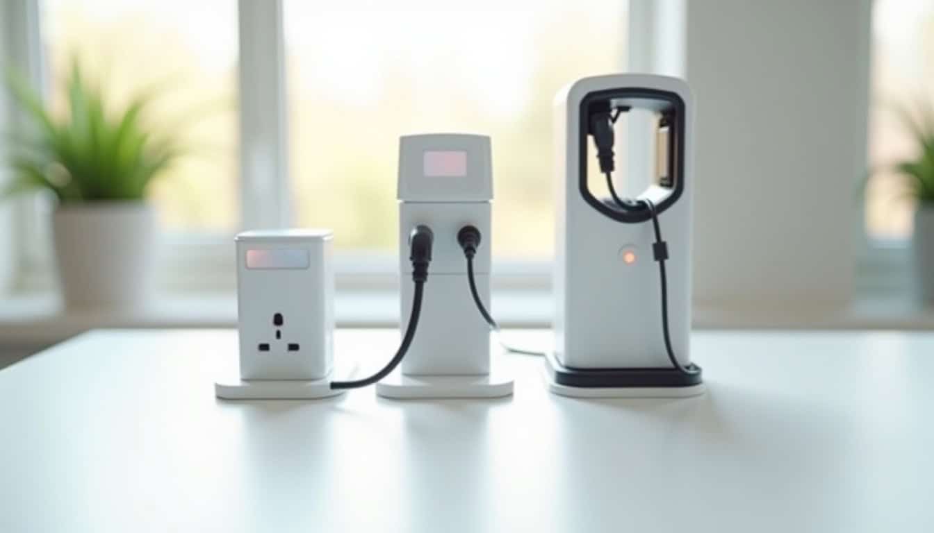 Différents types de bornes de recharge électrique installées à Fermanville: prise renforcée, wallbox, borne rapide