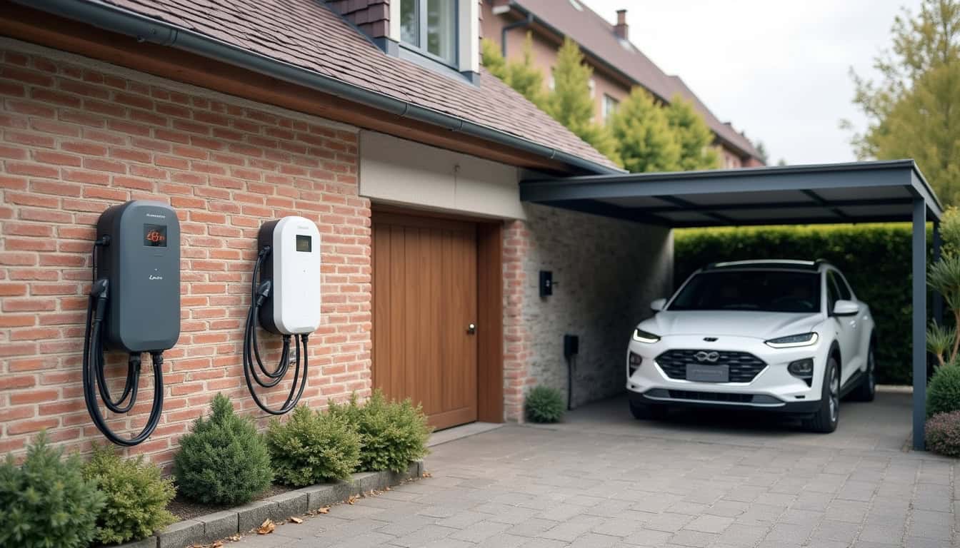 Différents types de bornes de recharge électrique posées dans un garage et en extérieur à Sorcy-Saint-Martin