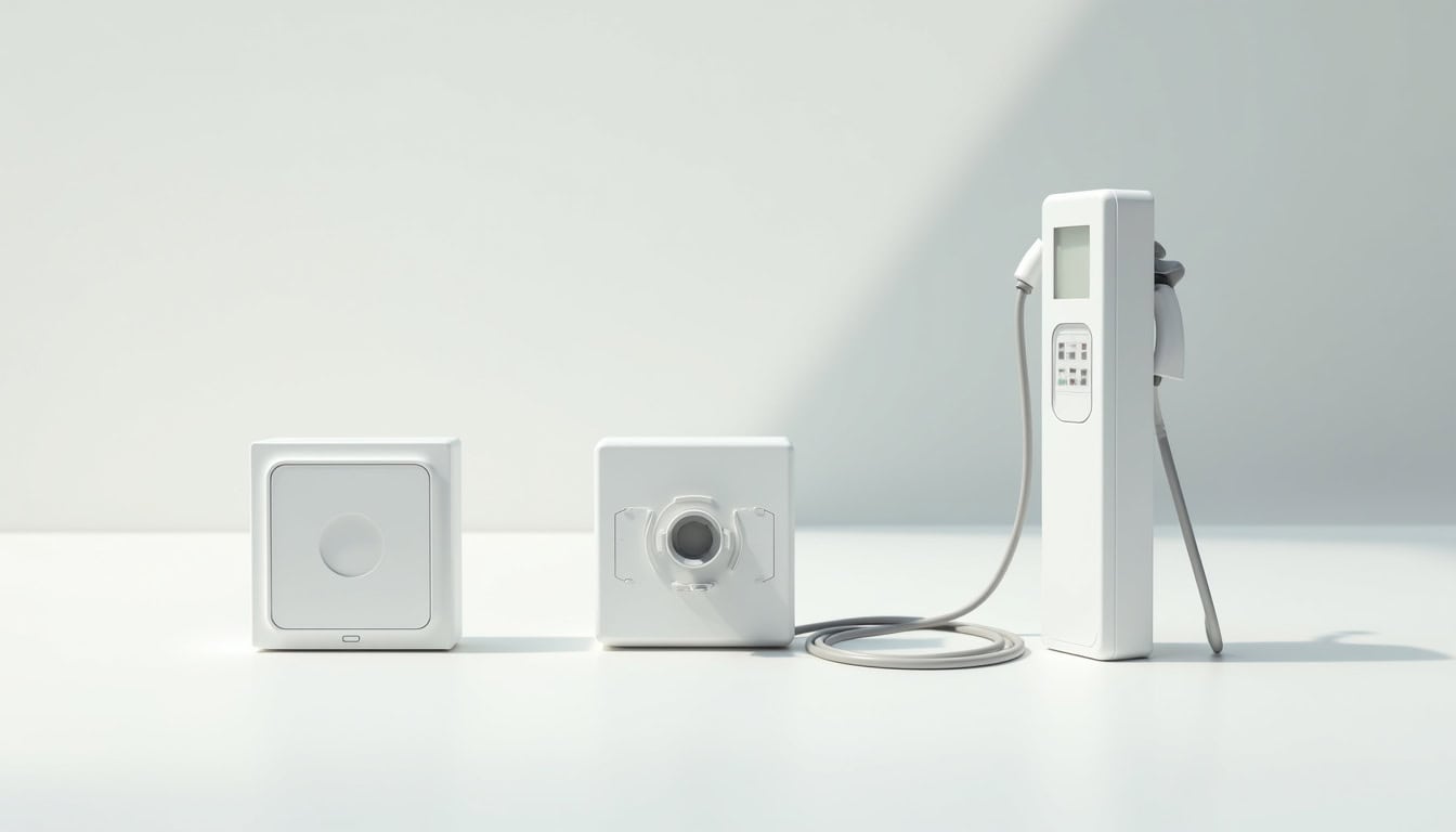 Différents types de bornes de recharge électrique: wallbox, prise renforcée, borne publique