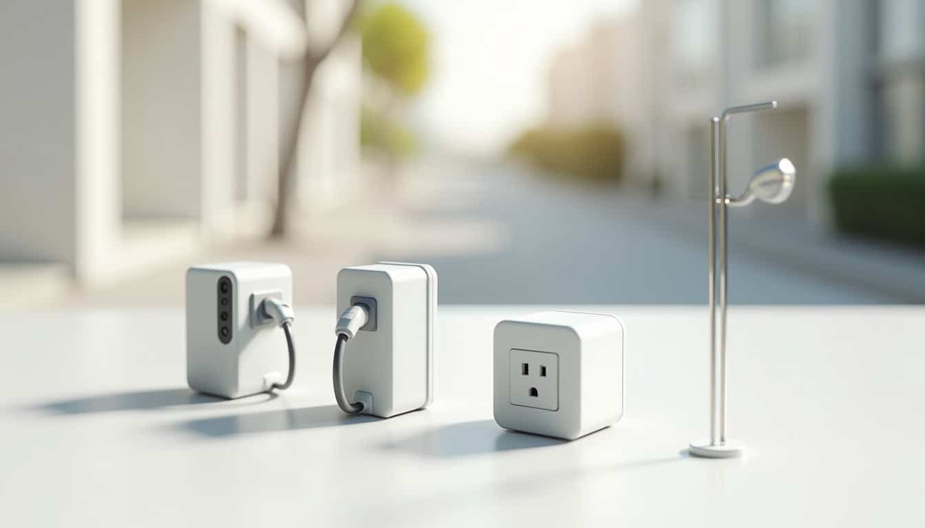 Différents types de bornes de recharge électrique: wallbox, prise renforcée et borne publique
