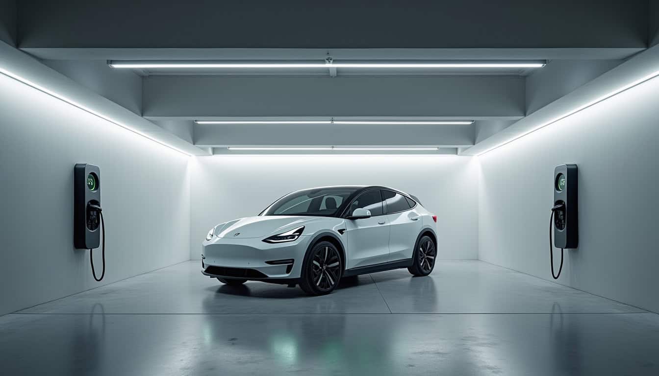 Différents types de bornes de recharge murales et en pied installées dans un garage