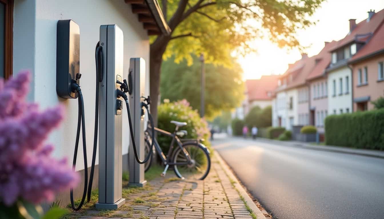 Différents types de bornes électriques installées à Hœnheim, murales et sur pied