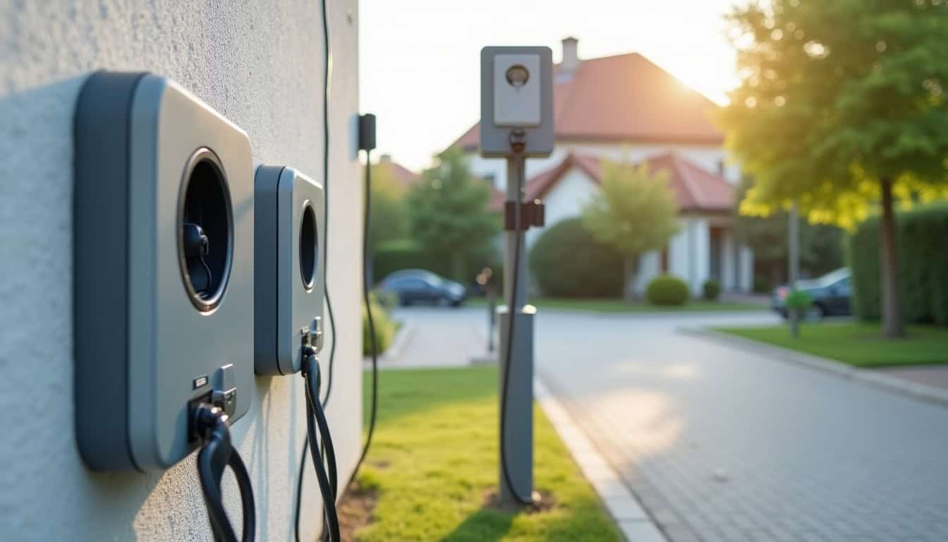Différents types de bornes électriques installées à Mens: wallbox, prise renforcée, borne double