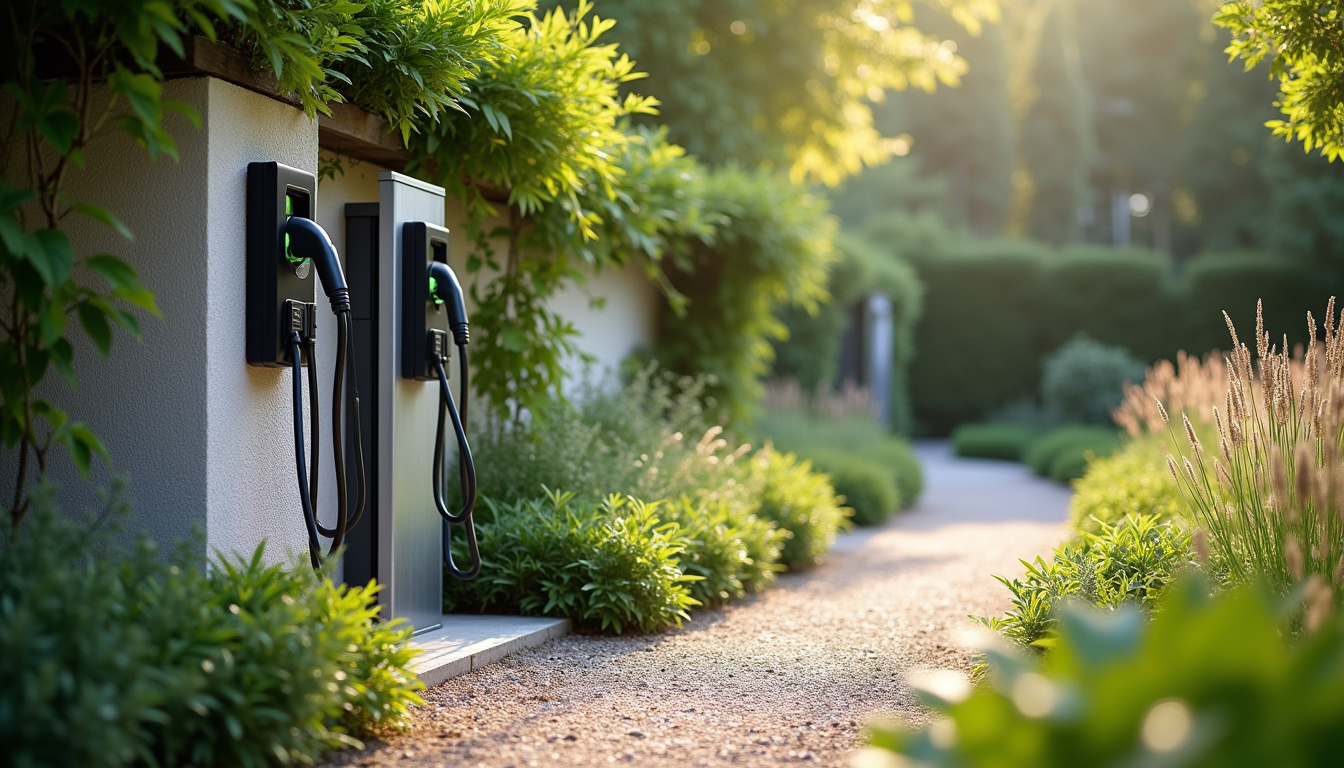Différents types de bornes électriques installées dans un jardin à Quettreville-sur-Sienne