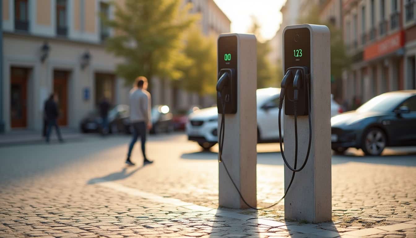 Double borne de recharge électrique installée sur la place de Belfortès à Brassac