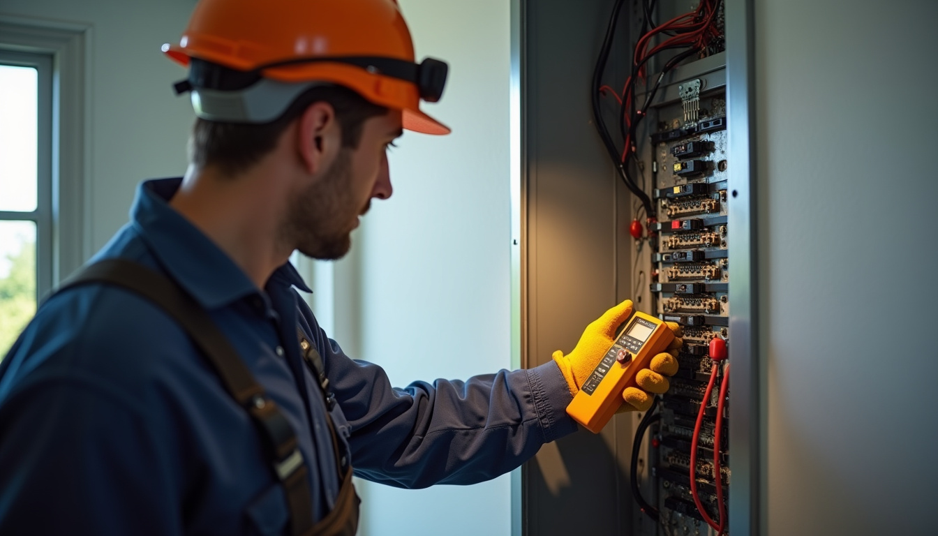 Électricien analysant le tableau électrique pour une installation de borne de recharge