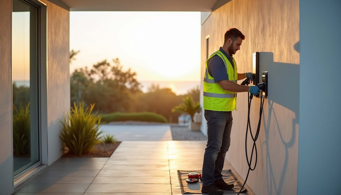 Électricien certifié IRVE en train d'installer une borne de recharge à Agde