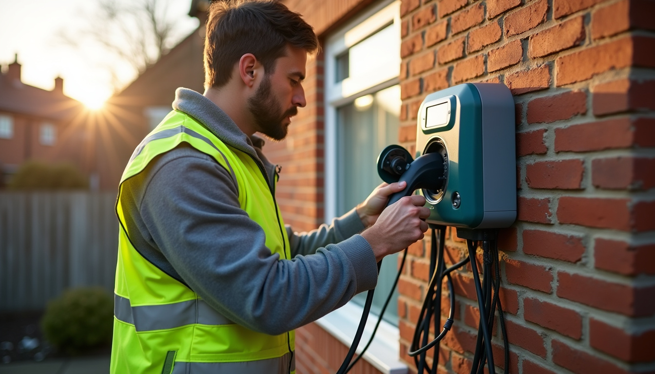 Électricien certifié IRVE en train d'installer une borne de recharge à Dormans