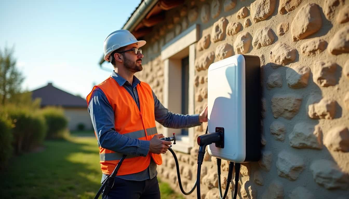 Électricien certifié IRVE en train d'installer une borne de recharge à Germond-Rouvre