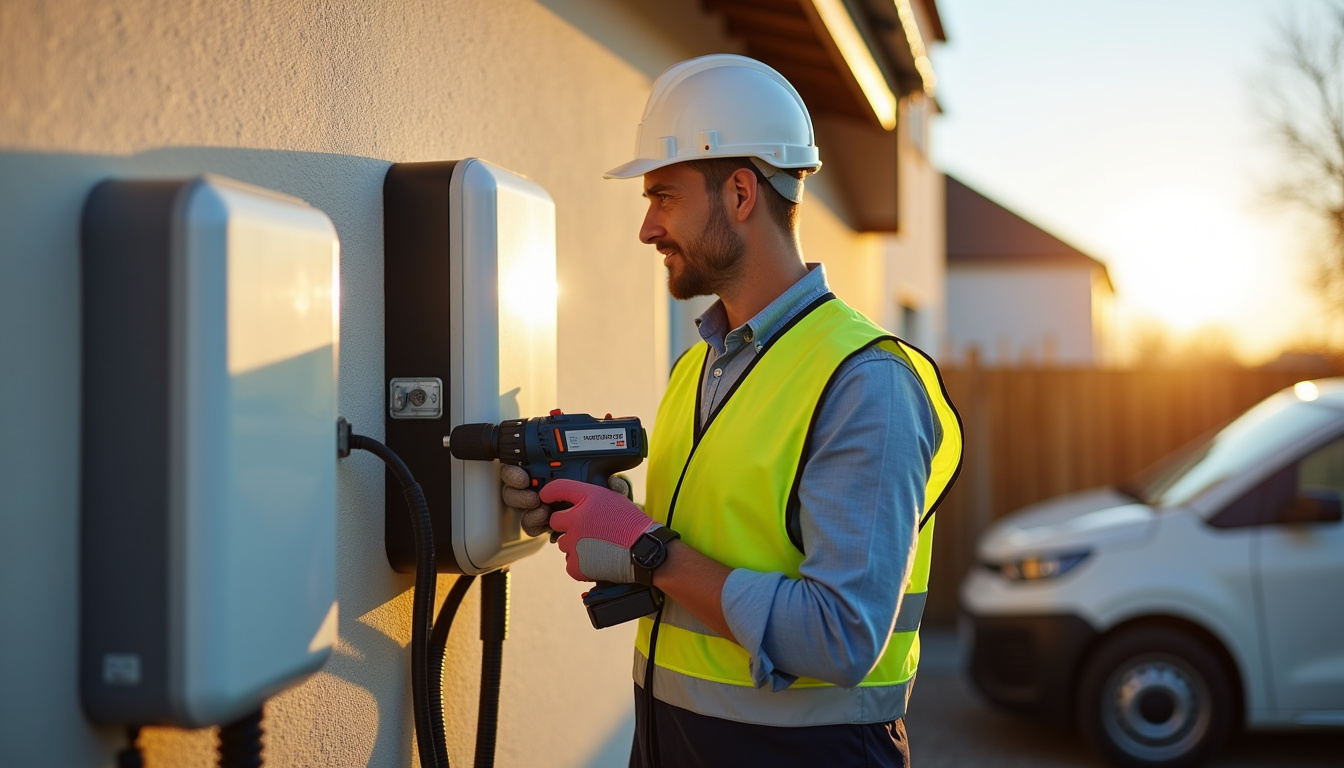 Électricien certifié IRVE en train d’installer une borne de recharge à Saint-Calais