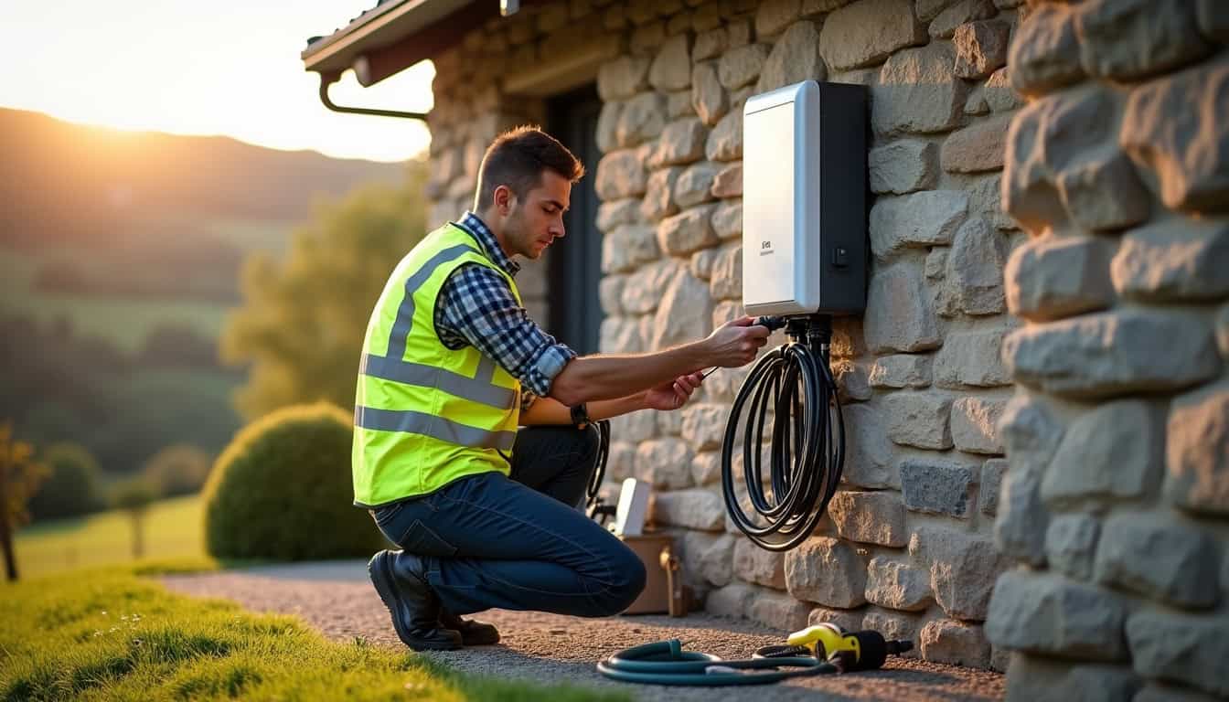 Électricien certifié IRVE en train d'installer une borne de recharge à Saint-Pée-sur-Nivelle