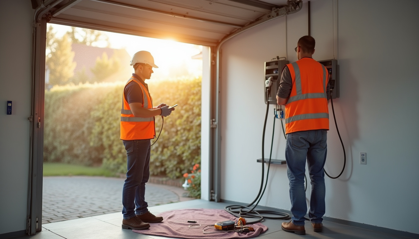 Électricien certifié IRVE en train d'installer une borne de recharge à Soultz-Haut-Rhin