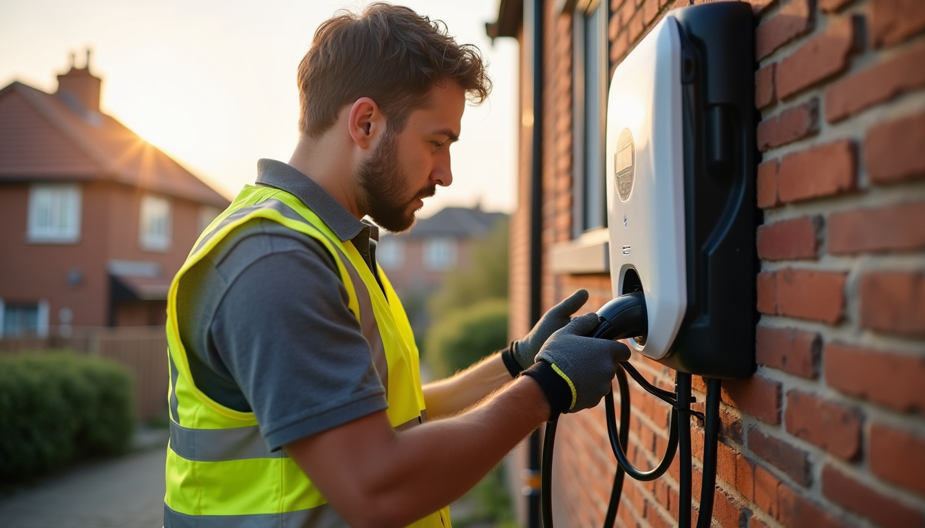 Électricien certifié IRVE en train d’installer une borne de recharge pour voiture électrique à Euville (55200)