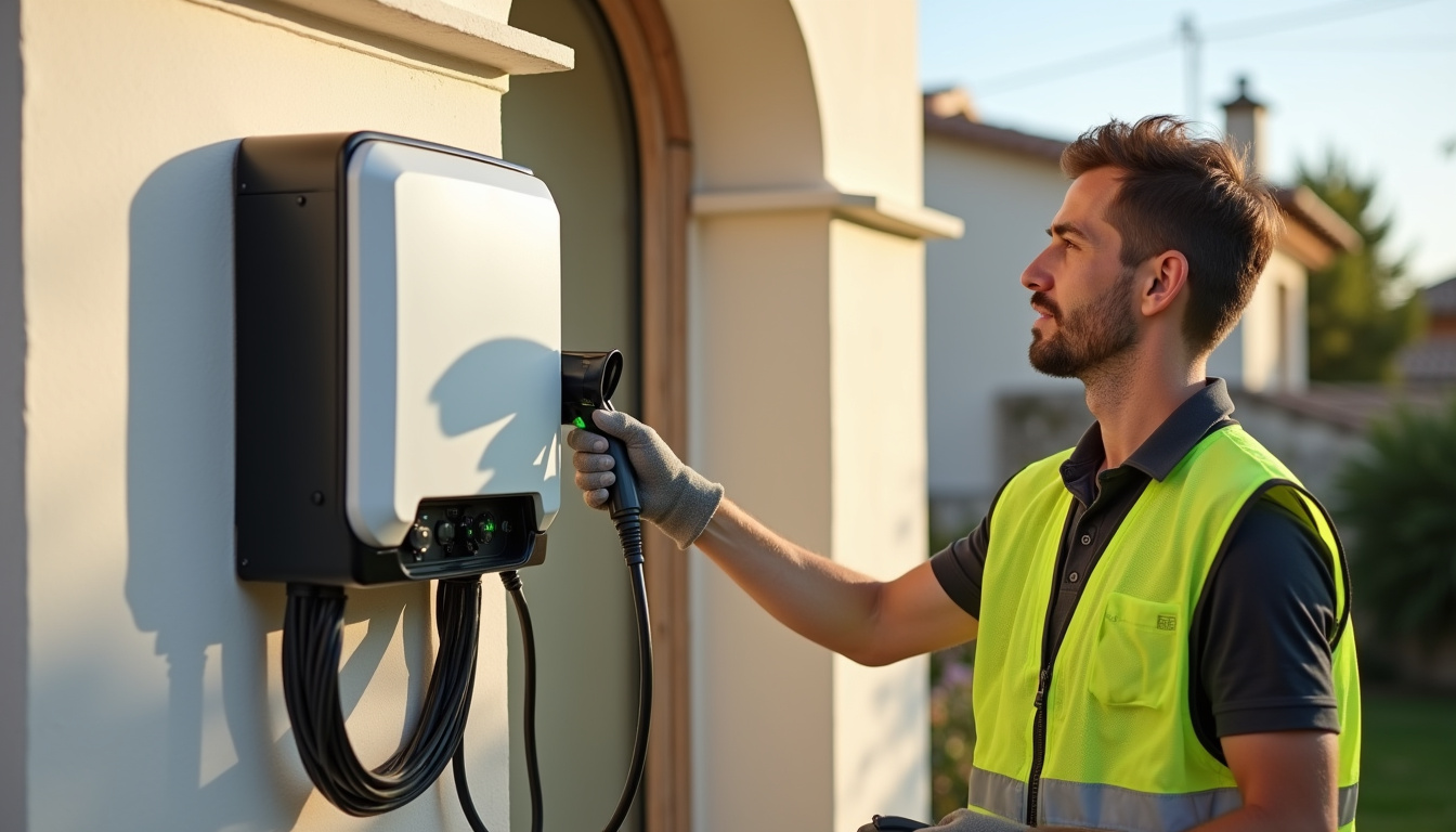 Électricien certifié IRVE en train d'installer une borne électrique à Pérols