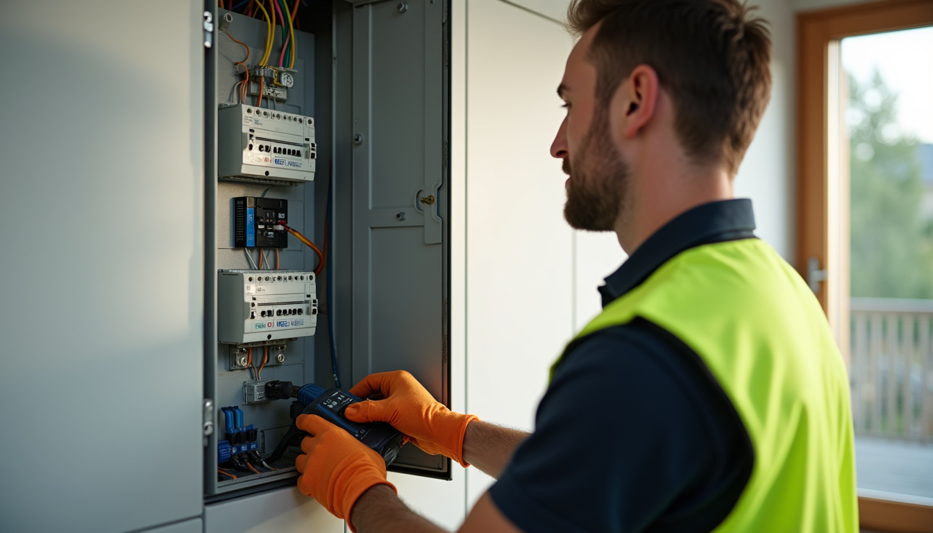Électricien certifié IRVE en train d'intervenir sur le tableau électrique d'une maison à Châtonnay