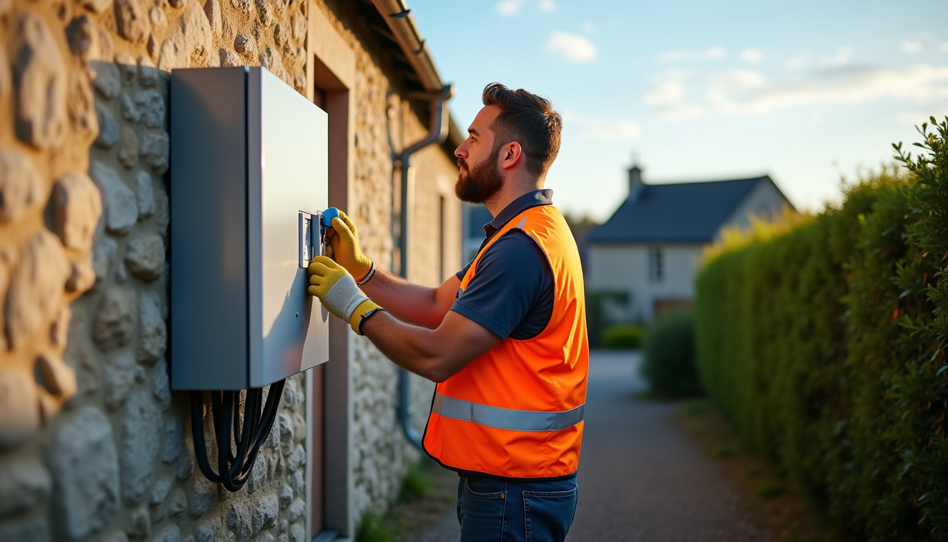 Électricien certifié IRVE réalisant un diagnostic technique pour l'installation d'une borne de recharge à Campénéac