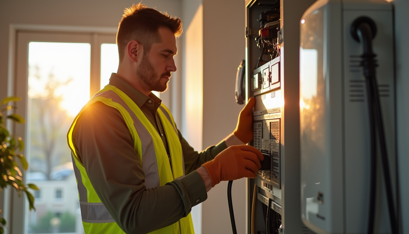 Électricien certifié IRVE vérifiant un tableau électrique avant installation d'une borne de recharge