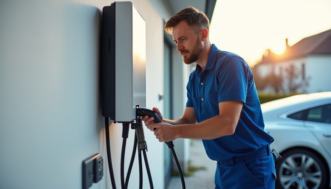 Électricien en intervention à Griesheim-sur-Souffel lors de l'installation d'une borne de recharge électrique