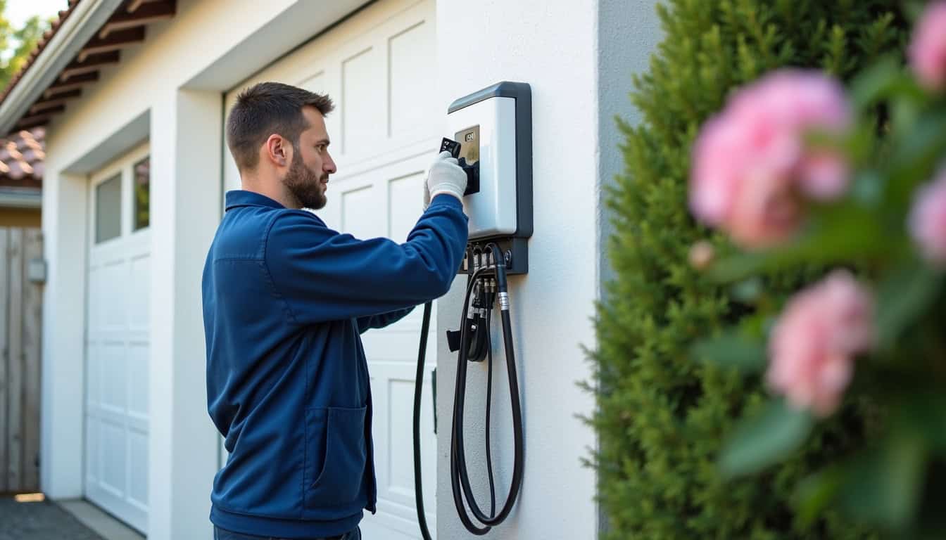 Électricien en intervention pour l'installation d'une borne de recharge à Chambourg-sur-Indre