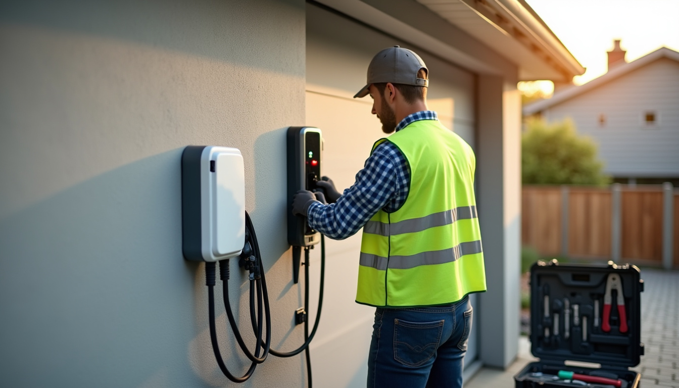 Électricien en intervention pour l'installation d'une borne de recharge à Hirel