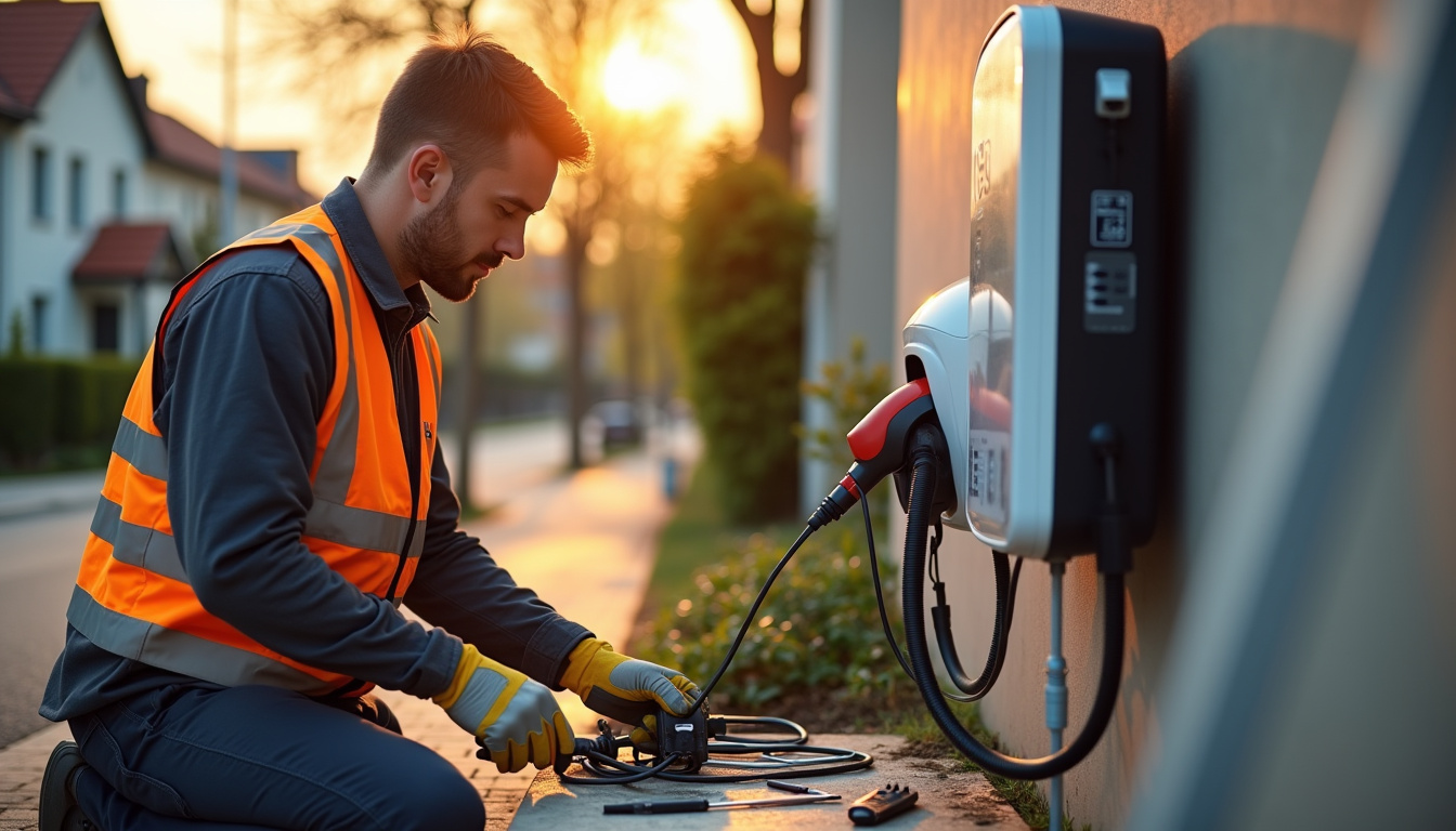 Électricien en intervention sur une installation de borne électrique à Gagnières