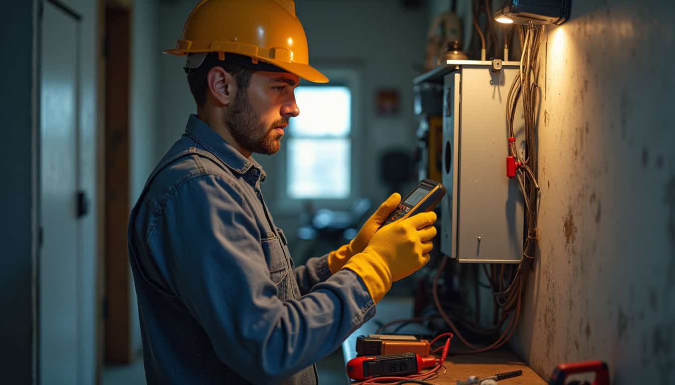 Électricien en train de réaliser un diagnostic électrique avant installation d'une borne de recharge