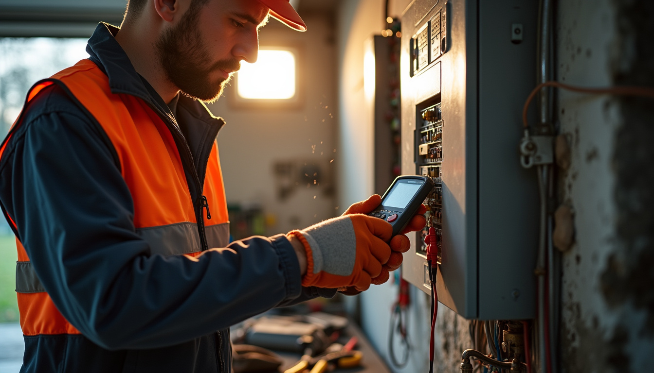 Électricien en train de réaliser un diagnostic électrique pour l'installation d'une borne de recharge à Marcigny
