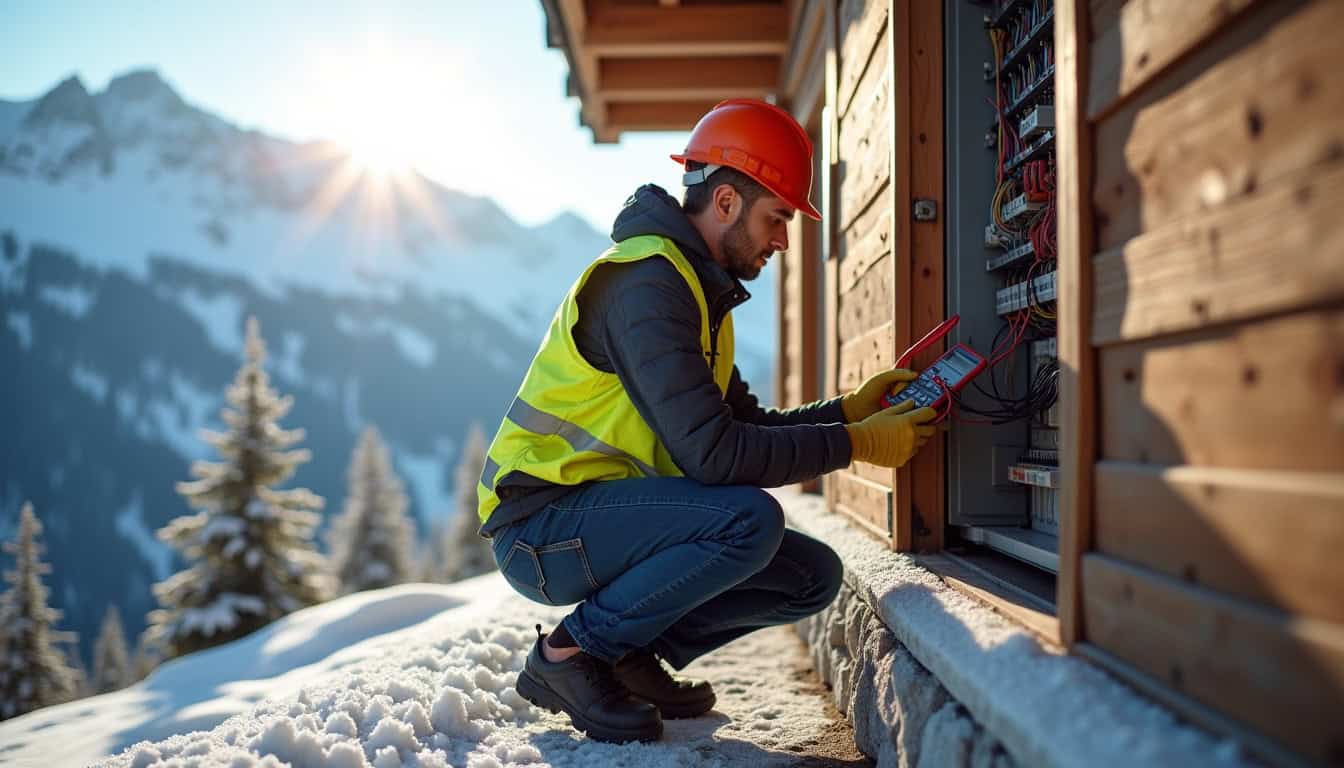 Électricien en train de réaliser un diagnostic technique avant installation d'une borne à La Montagne