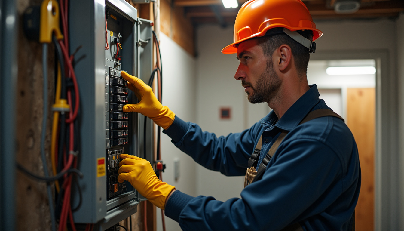 Électricien en train de vérifier et renforcer un tableau électrique avant installation d'une borne