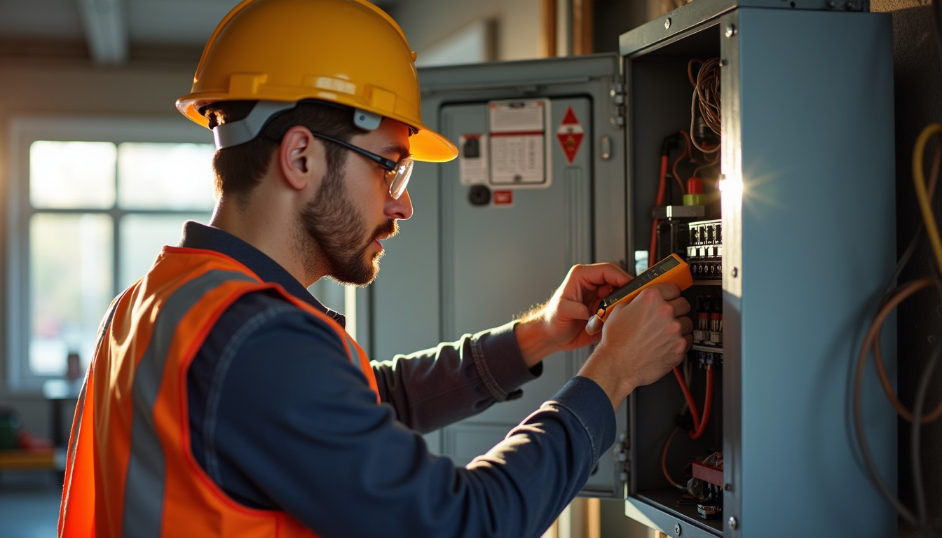 Électricien en train de vérifier un tableau électrique avant installation d'une borne