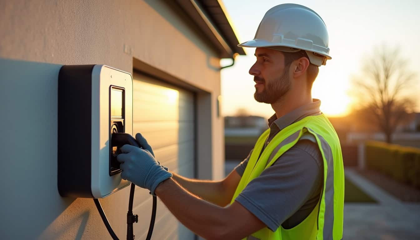 Électricien en train d'installer une borne de recharge à Fitz-James