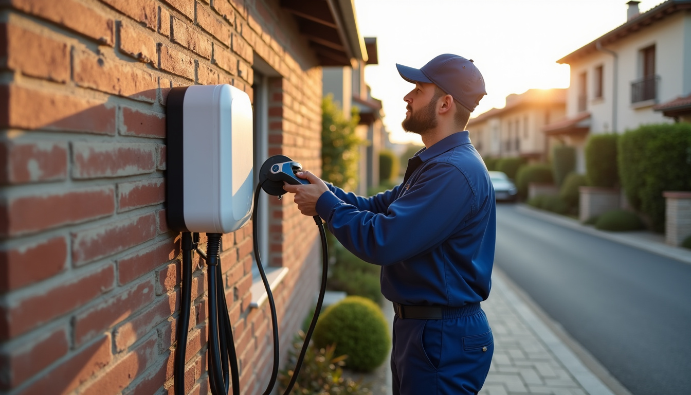 Électricien en train d'installer une borne de recharge à Florensac