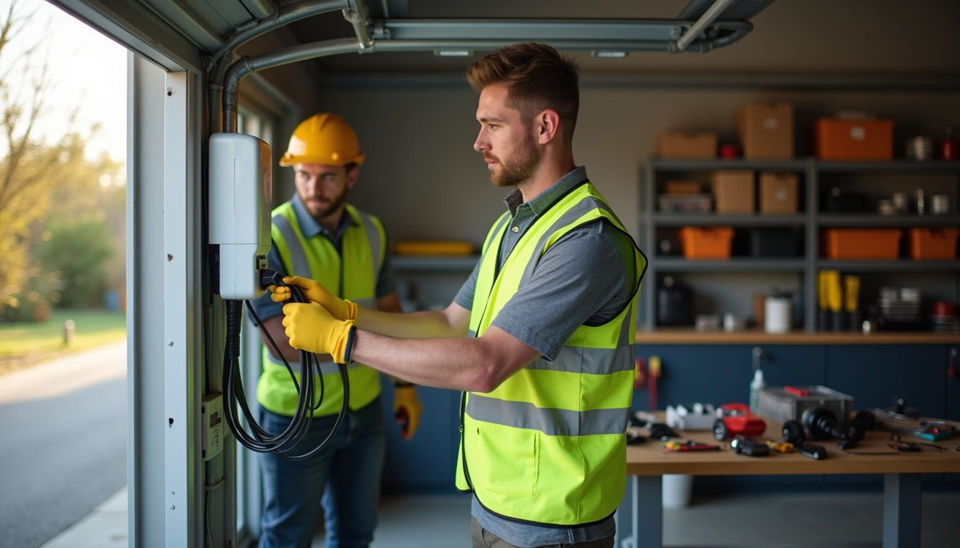 Électricien en train d'installer une borne de recharge dans un garage à Offemont