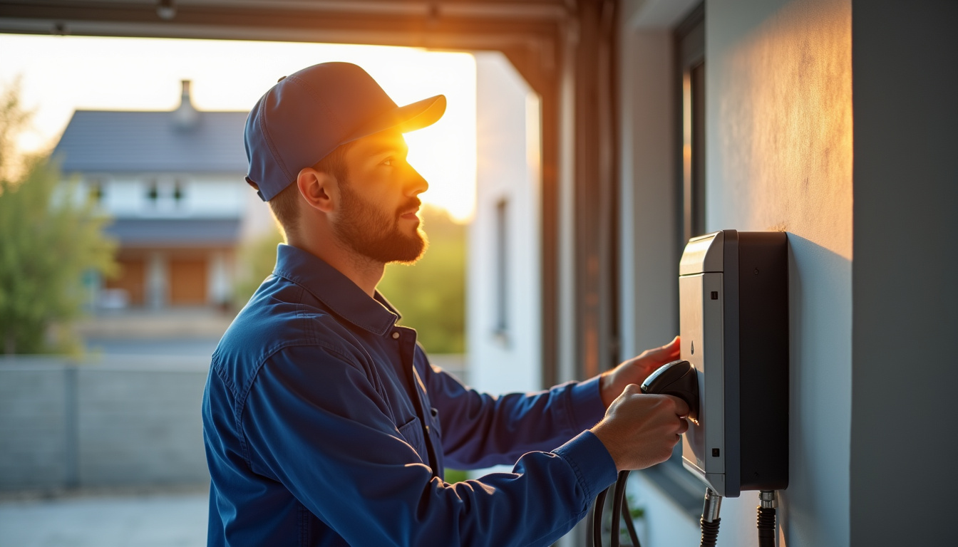 Électricien en train d'installer une borne de recharge dans une maison à Pierrevert