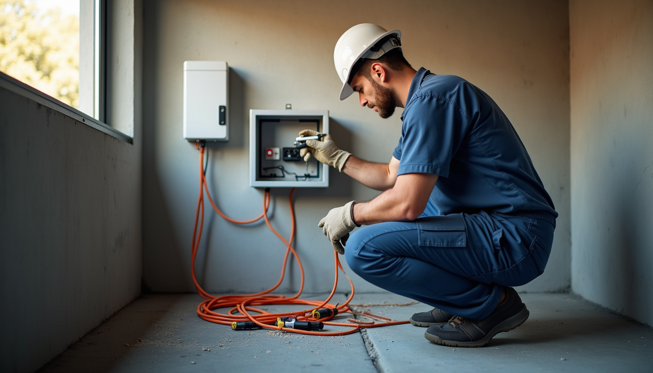 Électricien en train d’installer une wallbox dans un garage à Esnandes