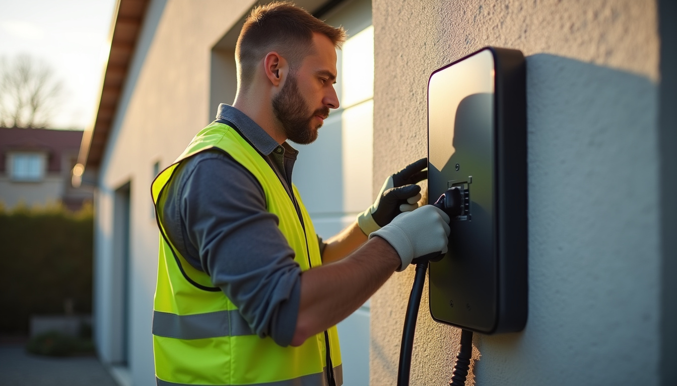 Électricien IRVE certifié en train d'installer une borne de recharge à Magny-les-Hameaux