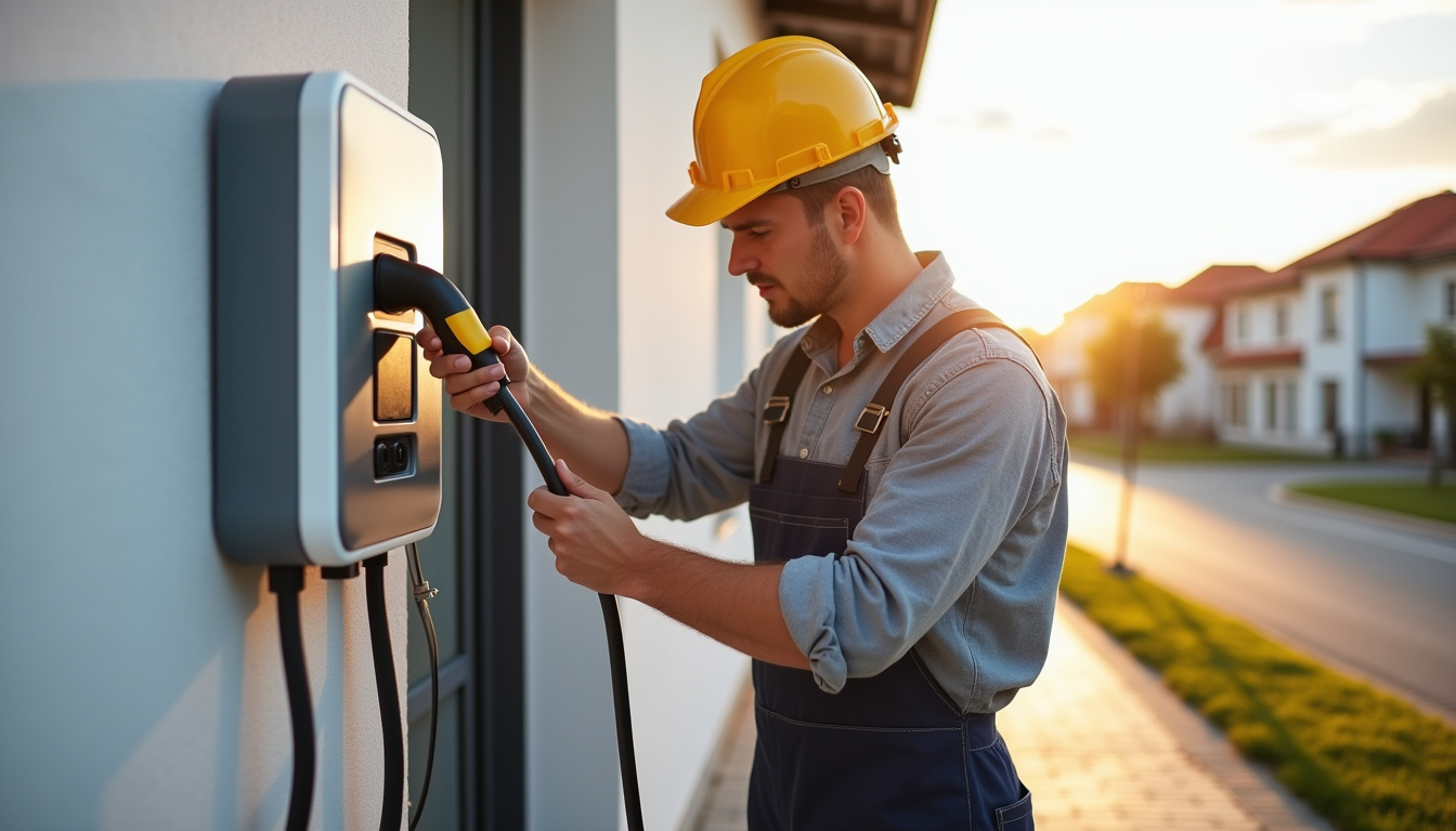 Électricien IRVE en intervention pour l'installation d'une borne de recharge à Upie