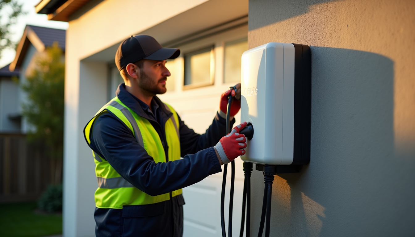 Électricien IRVE en train d'installer une borne de recharge à Laplume
