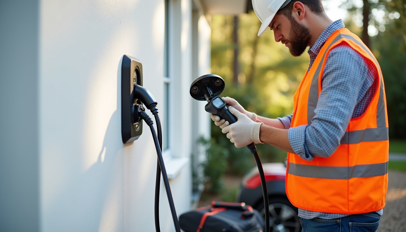 Électricien IRVE en train d'installer une borne de recharge à Saujon
